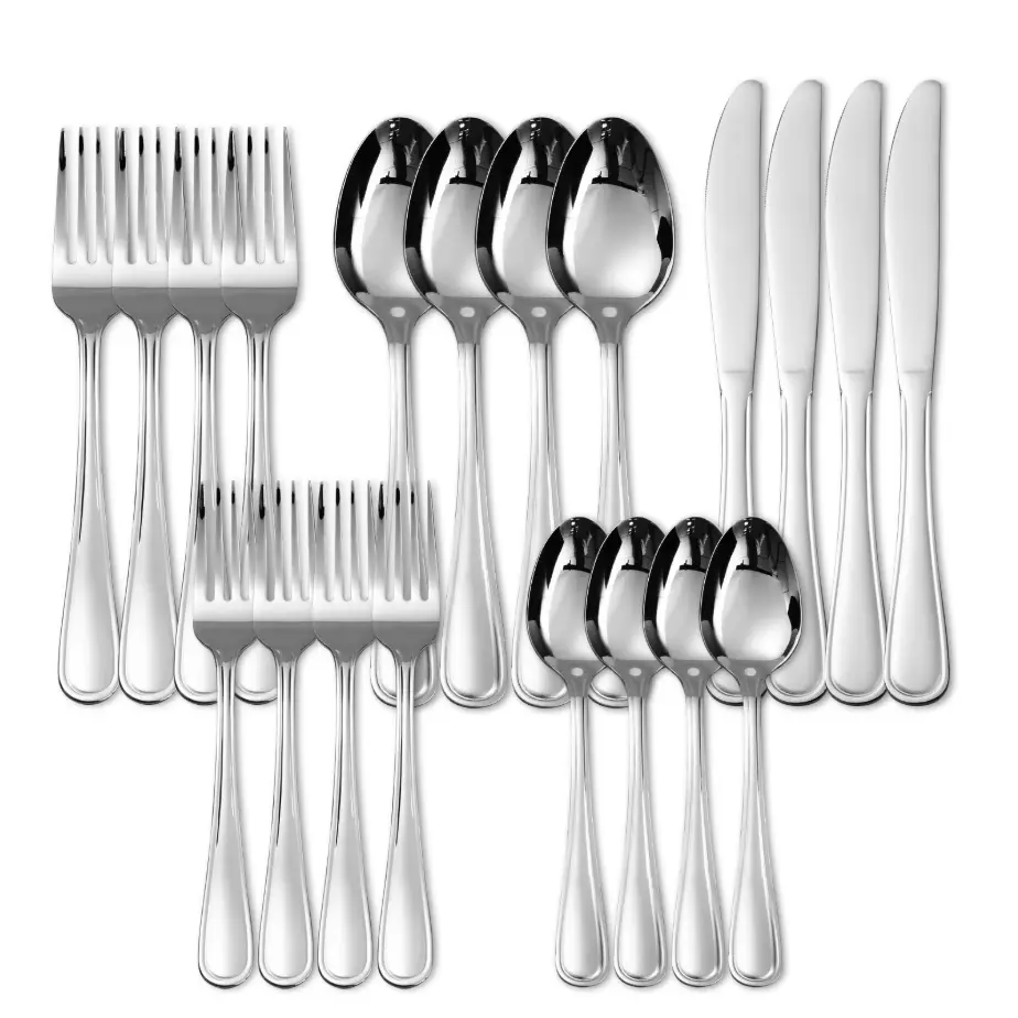 20-Piece Stainless Steel Flatware Set, Mirror-Polished Silverware, Service for 4, Dishwasher Safe