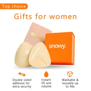 Women's Snowy Sticky Push Up Inserts Double-Sided Adhesive Backless Bra Cups Reusable Sweat & Water Resistant Instant 2 Cup Boost Bra Accessories Washable Lift