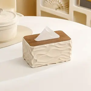 Nordic Simple Style Ripple Paper Towel Box, Napkin Storage Holder, Tissue Holder, Home Desktop Decoration, Wood Grain Cover Arch Handkerchief Box