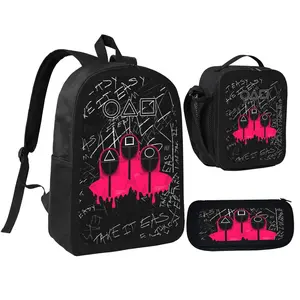 Squid Game Backpack With Lunch Box Pencil Case 3 In 1 For Boy Girl Teen Schoolbag Lightweight Large Capacity 600D Oxford Cloth Adjustable Straps Comfortable Mesh Back Cushioning backpack goals