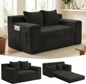 Winzoo Boneless Couch,3 Seater Boneless Couch Bed – 3-in-1 Convertible Sleeper Sofa with Side Pockets & Handle,Pull Out Corduroy Futon for Small Space,Living Room & Bedroom, 3 Pillows Included,No Assembly