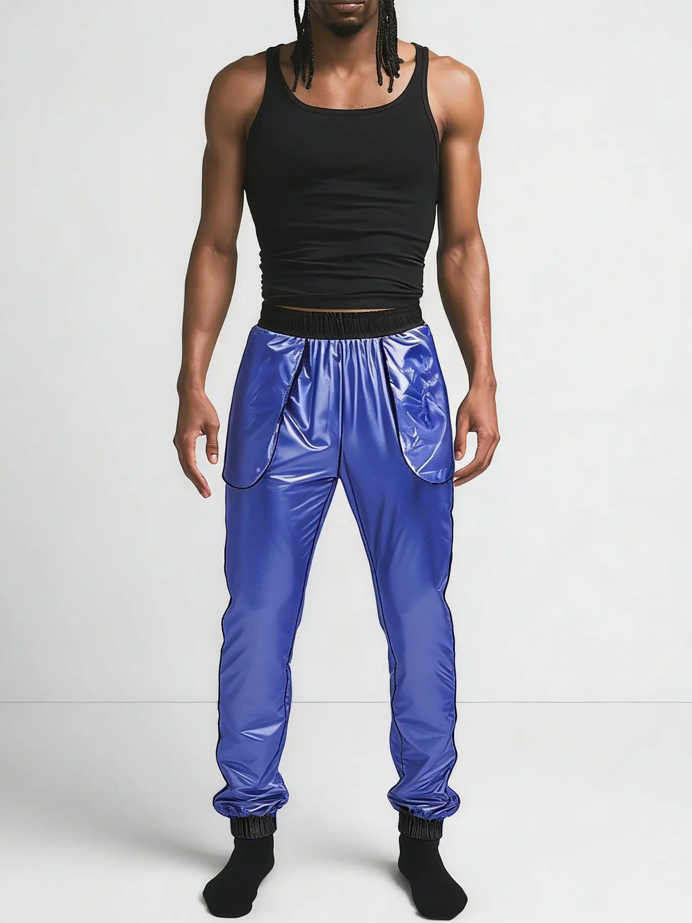 Men's Sauna Sweat Joggers Compression Pants Heat Trapping Body Shaper for Boxing Gym Workout Exercise BLUE AND BLACK(S-XXXL) Banded Bottom Sweatpants Fitness Trousers