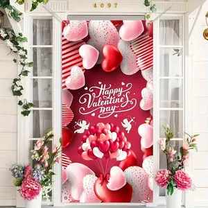 1PC Polyester Reusable 2D Flat Heart Print Valentine's Day Balloon Door Banner, Romantic Cupid-Themed Festive Decorating Supply, Indoor-Outdoor Wall Hanging Backdrop for Birthday & Porch Shop Window