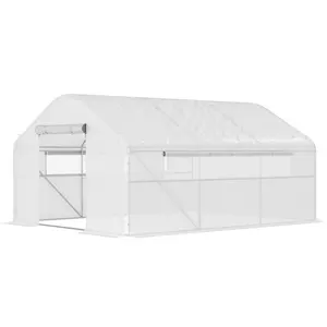Spacious Multi Opening Ventilation Hoop House Greenhouse Adjustable Internal Humidity And Temperature Large Mesh Windows Block Flying Insects 85 Percent Sunlight Transmittance UV Resistant Weatherproof PE Cover