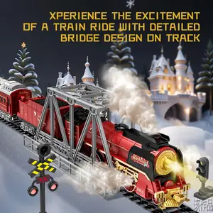 Upgrade Remote Control Christmas Train Set - Smoke, Lights, Sound & Tracks, Holiday Gift Toy for 3-8 Year Old Kids classic toy trains