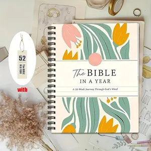 1-Year Bible Study Plan, Devotional Journal, Planner, Planner Notebook - Daily Reading Plan with Floral Patterns, Includes Prayer Space - Mint Green Design, Portable Christian Bible Study Guide, Suitable for Personal Meditation, Church Groups