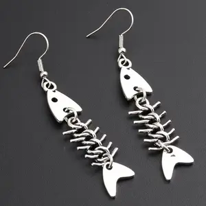 Hot style personality fashion trend creative silver fish bone alloy accessories pendant earrings earrings high-end daily accessories cool