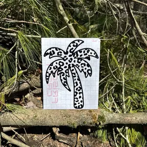 Whimsical Cheetah Leopard Print Palm Tree Vinyl Decal, Waterproof Durable Car Sticker, Girly Car Accessories for Exteriors, Laptops, Tumblers, Whimsical Car Accessories