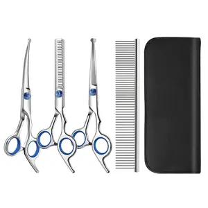 5 in 1 Pet Grooming Scissors Set, 5 Counts/set Stainless Steel Pet Hair Trimming Tool, Professional Pet Grooming Tool for Dogs & Cats, Grooming Supplies, Funny Haircut Gift, Grooming Products