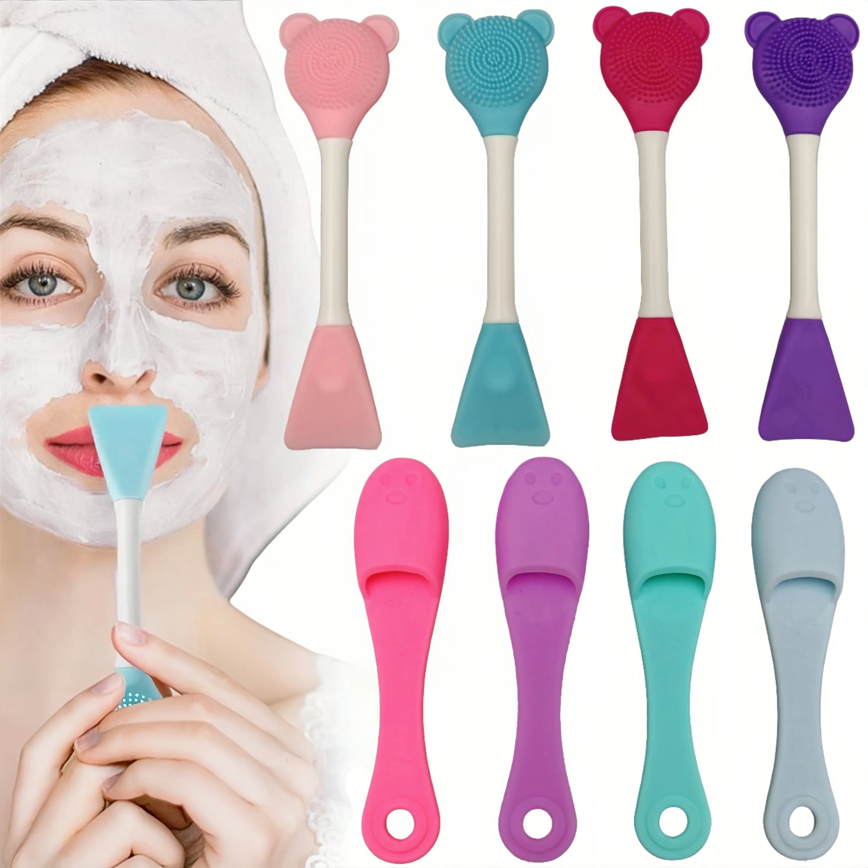 4-Piece Silicone Facial Cleansing Brush Set with Face Scrubber & Mini Nose Cleaner for Blackhead Removal and Gentle Skincare