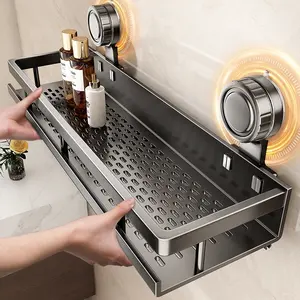 High-quality rust-proof carbon steel bathroom storage rack, kitchen shelf, no-drill shower rack, suction towel rack for toilet and washbasin, wall storage for bathroom