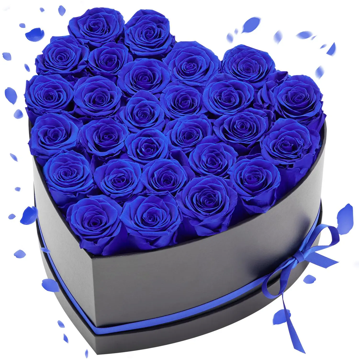 VEVOR 27-Pcs Colorful Royal Blue Preserved Rose Bouquet in Heart-Shaped Box, Everlasting Floral Decor, Romantic Bedroom Accessories, Artificial Flower Arrangement, Gift for Her, Home Decor Accessory, Valentine's Day Gift for Girlfriend, Everlasting Rose F