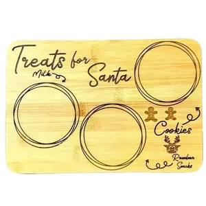 Santa Cookie and Milk Tray Bamboo Board 10in x 7in Personalized with Kids' Name Ideal for Christmas Holiday Use and Thoughtful Gift