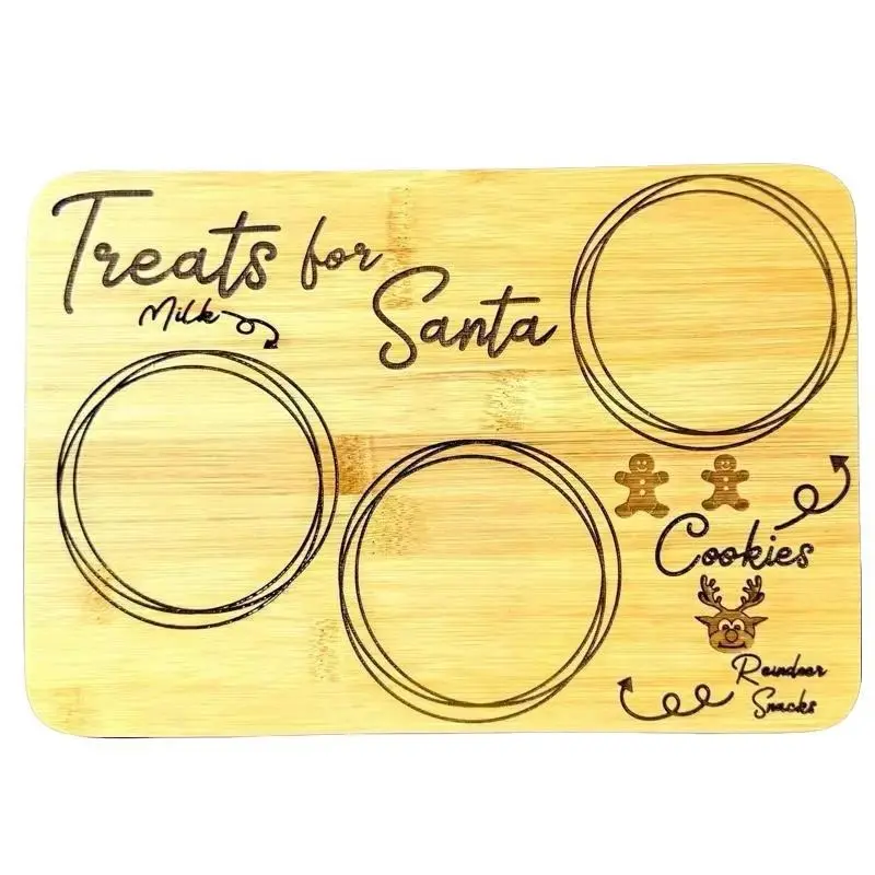 Santa Cookie and Milk Tray Bamboo Board 10in x 7in Personalized with Kids' Name Ideal for Christmas Holiday Use and Thoughtful Gift