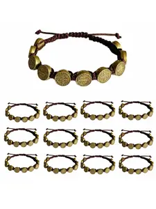12 Pieces/Pack San Benito Bracelets Protection Handmade Red Black Cord Benedict Wrist Bracelets Adjustable Medal Rosary Bracelet Luck Benedictine Serenity Blessing Friendship Bracelet for Women Men High Quality Bracelet Stackable Bracelet Set