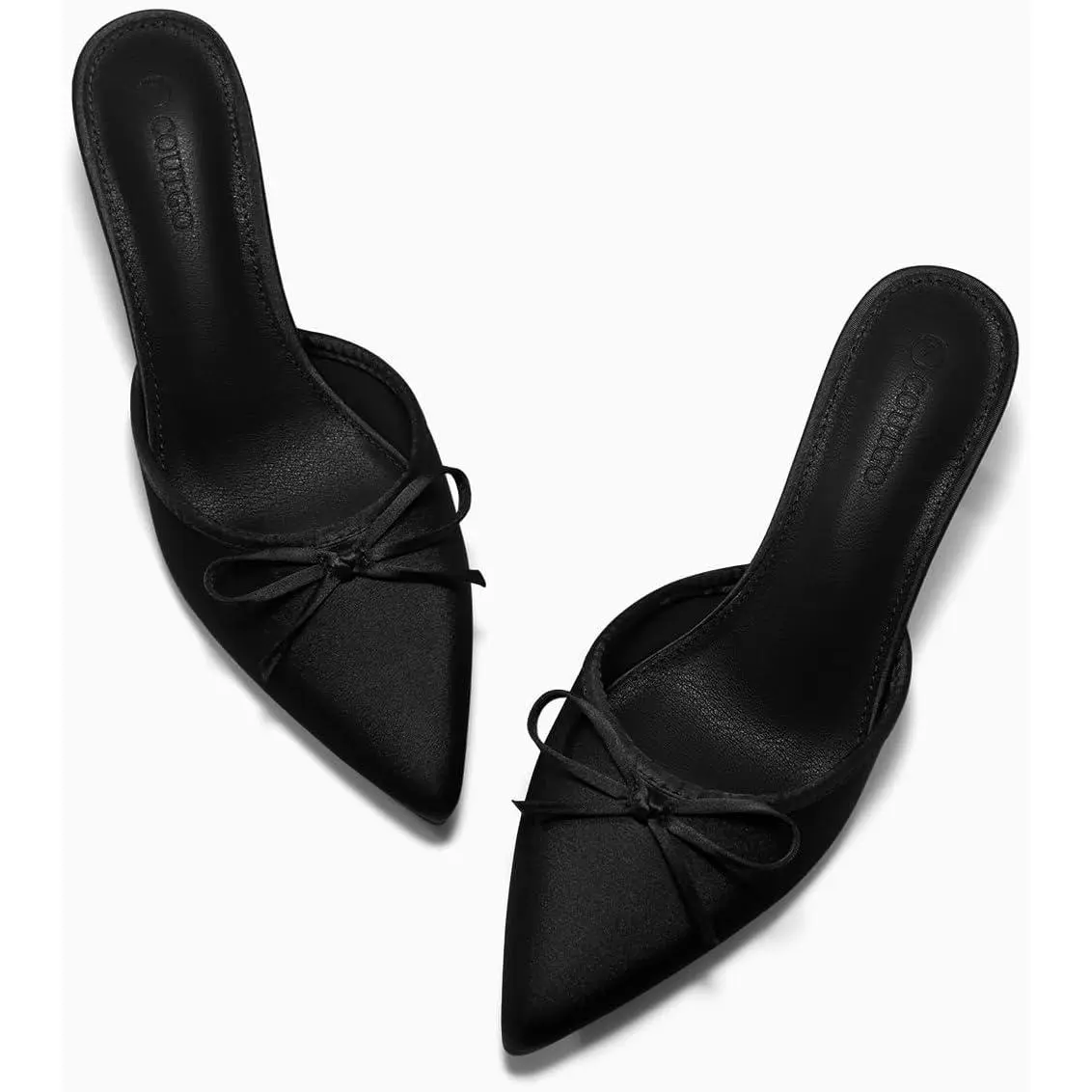 Coutgo Womens Kitten Heels Mules with Bow Satin Slip on Pumps Closed Pointed Toe Dress Wedding Party Shoes tiktokshopbacktoschool