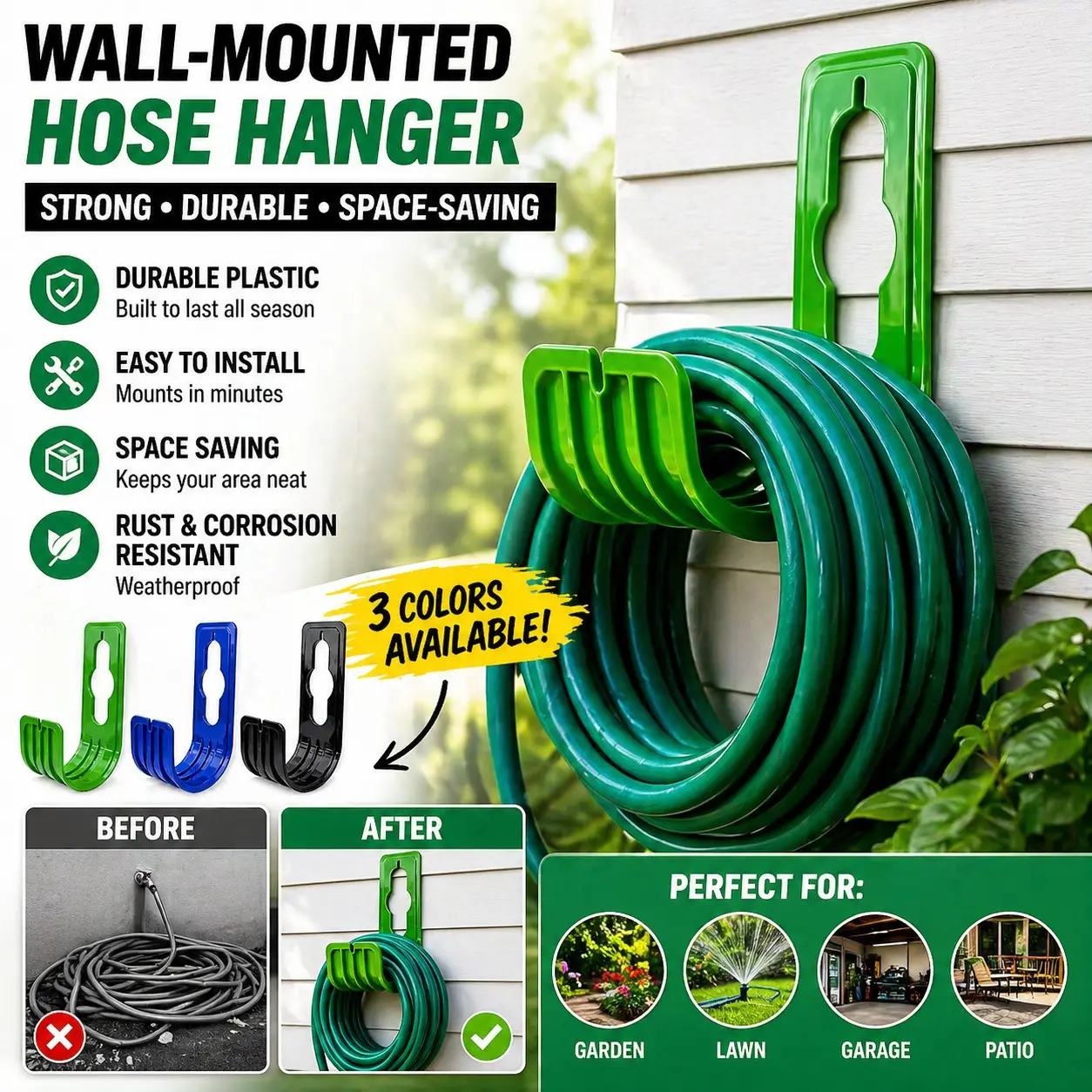 1pc Wall-Mounted Garden Hose Hangers, Durable Plastic Water Hose Holders, Space-Saving Hose Bracket Organizer, For Garden Outdoor Use, Garden Accessories