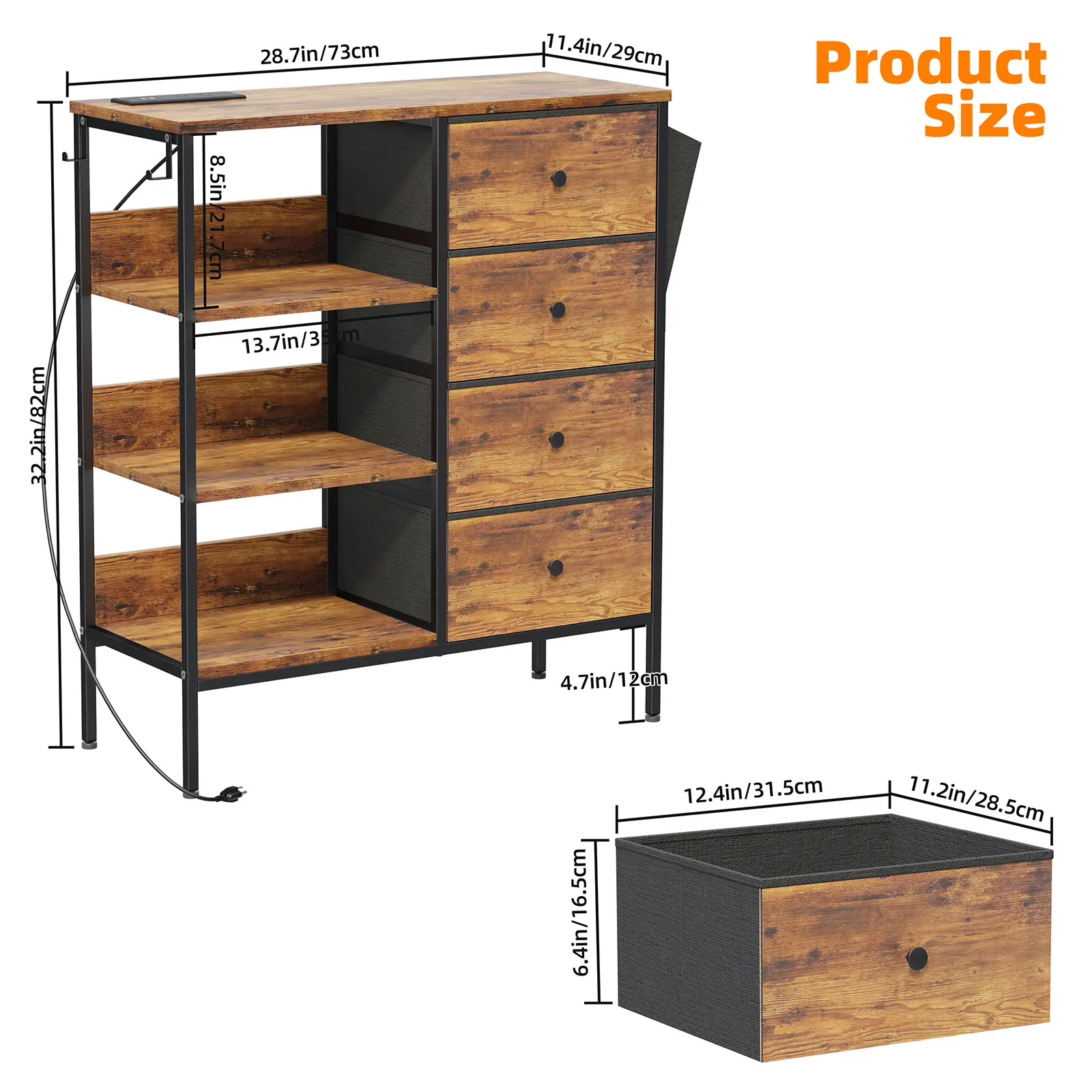 Basic Nightstand- NO LED NO USB Ports(Brown)
