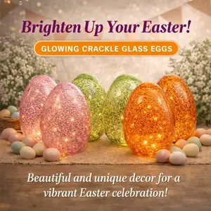 Easter Egg Crackle Glass LED Light 6 Ines Mercury Glass Night Light With 6-Hour Timer Battery Operated Decorative Spring Tabletop Lamp For Easter Thanksgiving Holiday Party Home Decoration
