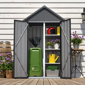 Tall Vertical Outdoor Storage Cabinet – Waterproof Double-Door Shed with Shelves & Slope Roof, Perfect for Garden Tools, Backyard, Patio, or Lawn