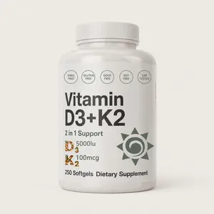Vitamin D3 10,000 IU + K2 MK7 200 mcg, Infused with Virgin Coconut Oil, 250 Softgels, Double Strength Vitamin D & K, Promotes Heart, Bone & Teeth Health - Very Easy to Swallow