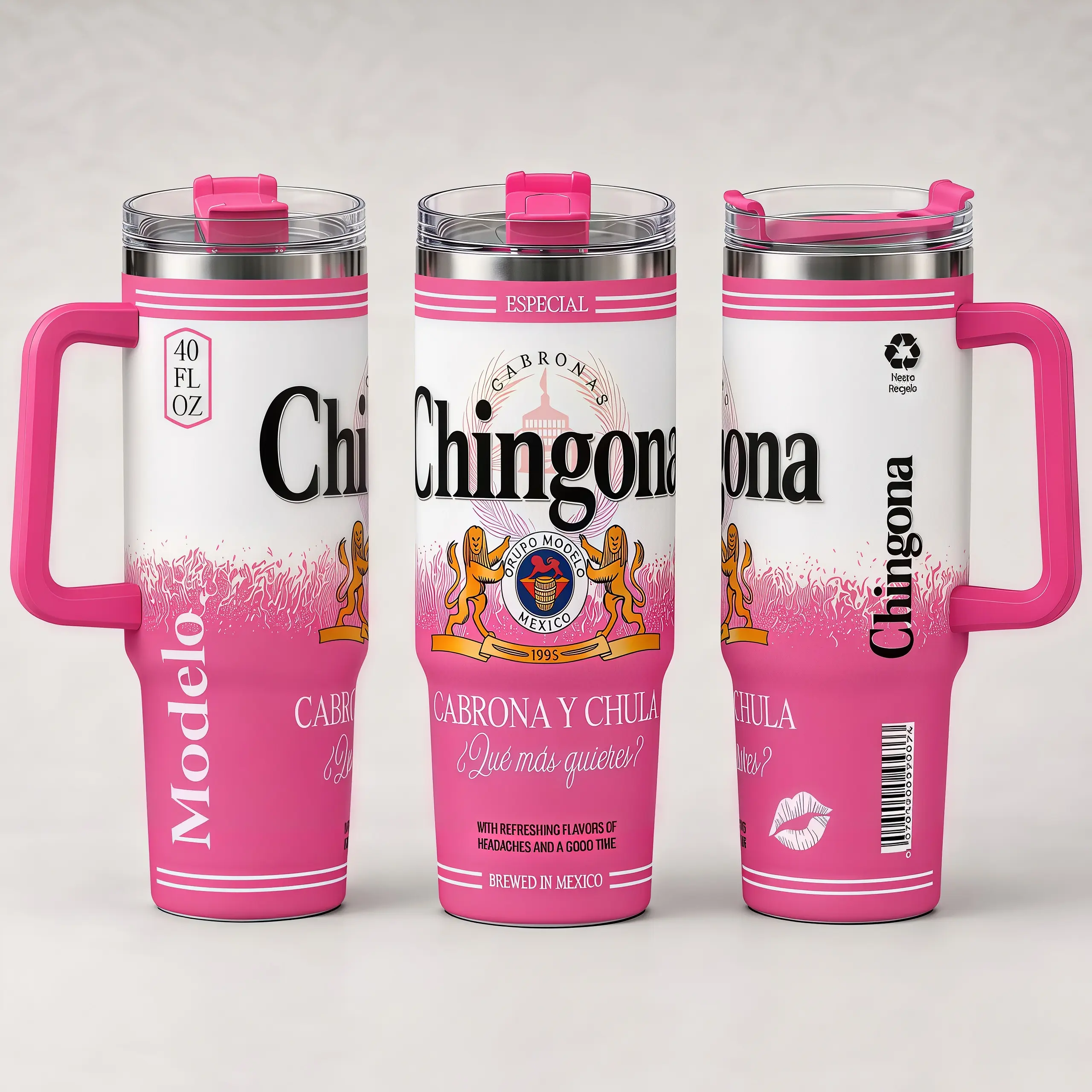 40oz Pink Mexican Style Vacuum Insulated Stainless Steel Flask - Model0 Inspired, Chingona & Cabrona y Chula Design, Portable Coffee Water Bottle with Lid, Ideal for Cold Drinks & Outdoor Use, Flasks, Water Bottles