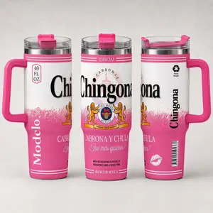 Chingona Model0 Inspired 40oz Stainless Steel Tumbler with Lid - Pink Cabrona y Chula Mexican Style Insulated Travel Mug - Double Wall Vacuum Flask for Cold Drinks outdoorfun