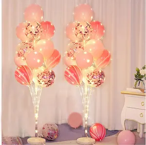 Balloon Arch Stand with Base and String Light + 26pcs Balloons,Balloon Column Stand Kit for Decorations for Baby Shower Graduation Birthday Halloween Wedding