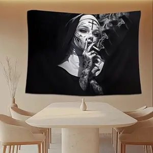 Gothic Nuns Tapestry Wall Art, Vibrant Black and White Nuns Living Room Bedroom Wall Decorative Tapestry
