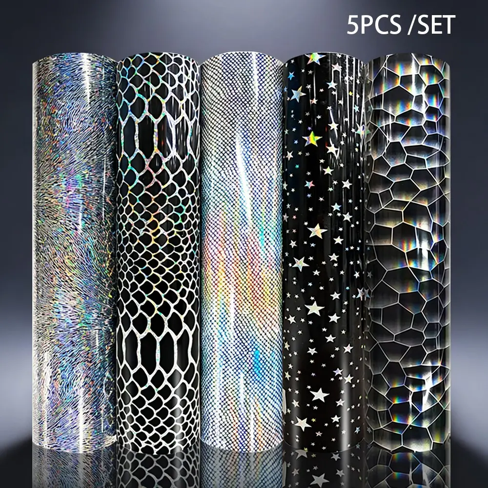 Laser Holographic Texture Heat Transfer Htv 5 Sheets 9.84"x11.81", Easy Cut DIY Film for Dtf Heat Transfer Print Design, Ca Prop 65 Compliant
