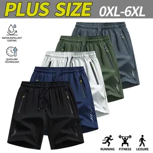 5 Pieces Men’s plus-size ultra-light quick-dry athletic shorts, stylish casual running and fitness gear, polyester–spandex blend fabric, suitable for beach and outdoor activities, featuring zippered pockets and an elastic waistband,summervibes