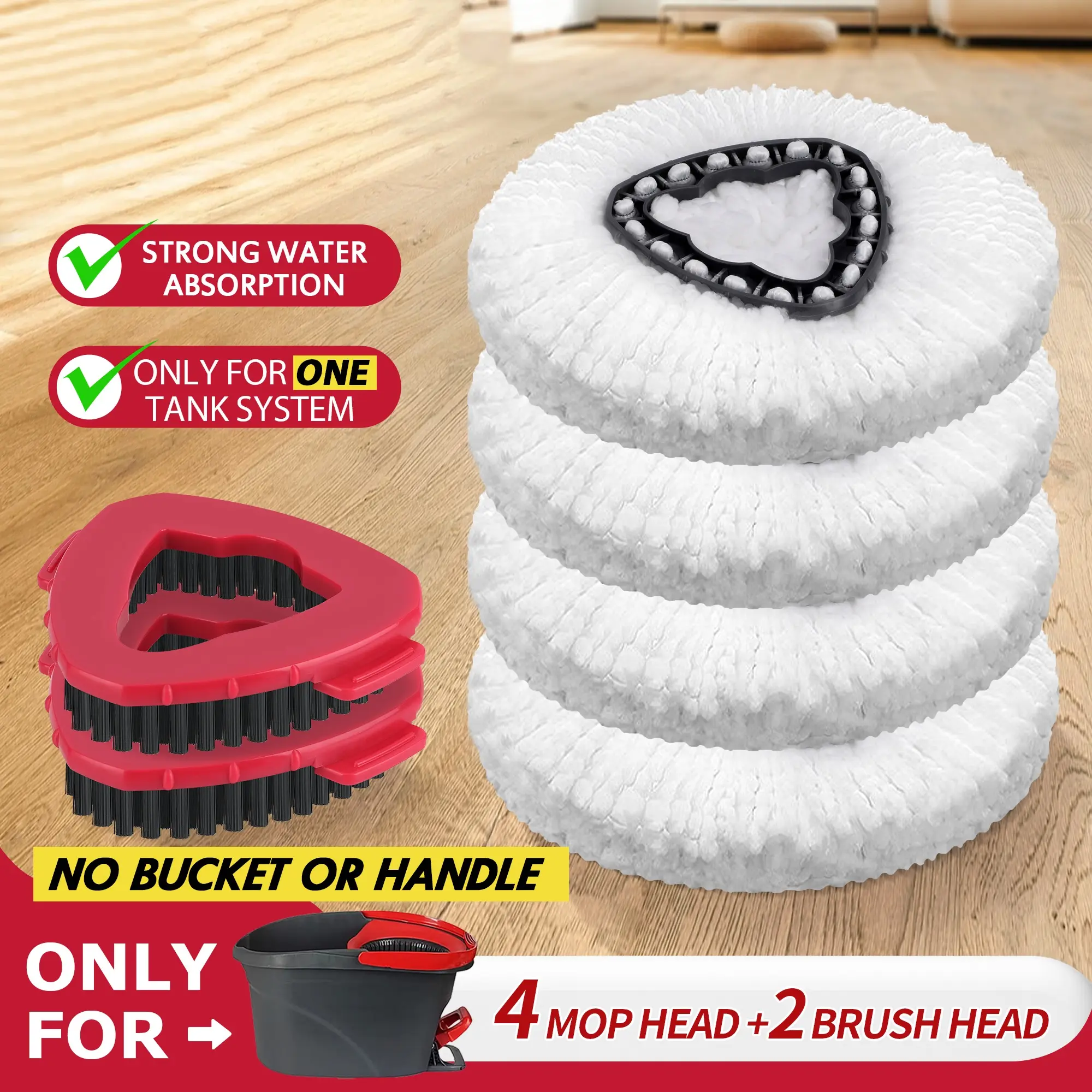For O-Cedar EasyWring Microfiber Mop Refills - Replacement Spin Mop Heads with Scrub Brush Washable Heavy Duty Universal Fit for Kitchen Bathroom Floors and fit for 1-Tank system