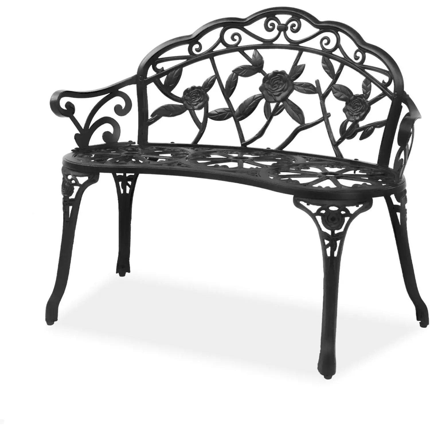 Outvita 38.5" Patio Park Garden Outdoor Metal Rose Bench, 2-Person Cast Iron Cast Aluminium Frame Antique Finish Chair,Accented Lawn Front Porch Path Yard Decor Deck Furniture Summervibes