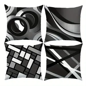 Modern Geometric Abstract Pattern Cushion Covers, 17.72x17.72 Inches, Single-Sided Print Polyester Fiber, Home Decor Zipper Closure