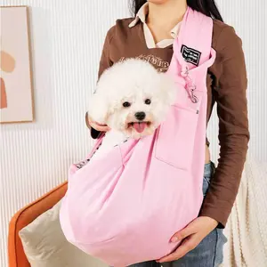 Dog or Cat Sling Carrier - Reversible Puppy Carrier Purse with Storage Pocket, Hand-Free Dog Sling Carrier for Carry Small Dogs and Cats, Travel Safety Harness, Dog and Cat Harness (Pink)
