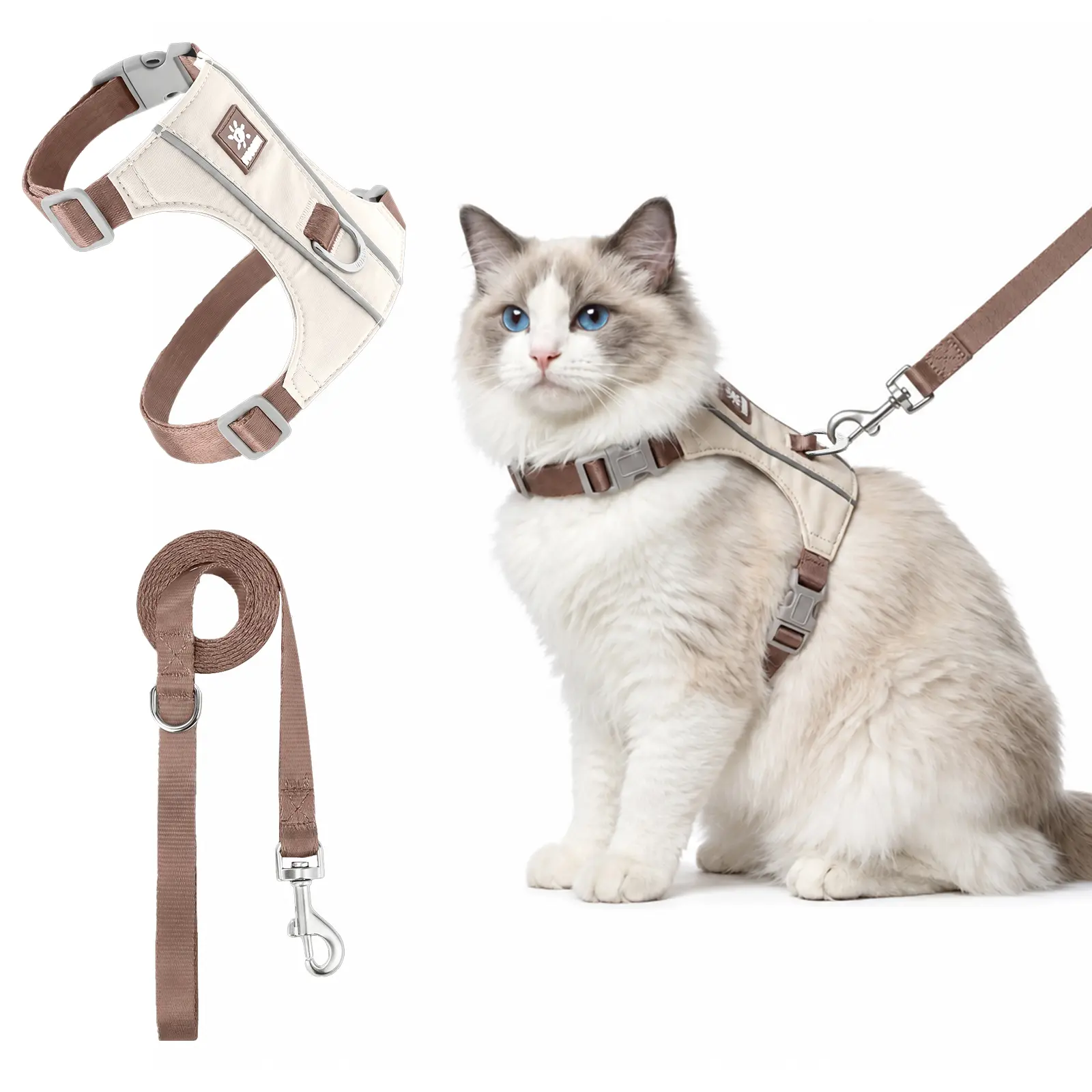 DIKASUN Small Sizes Escape-Proof Cat Harness and Leash Set - 4-Way Adjustable Soft Kitten Vest with Reflective Strips for High Visibility, Quick-Release Buckles & Tear-Resistant Taffeta for Outdoor Walking