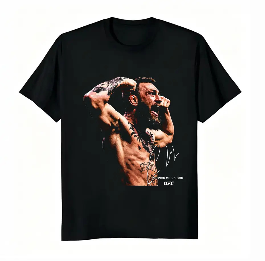 Women's 100% Cotton Short-Sleeve Round Neck UFC Champion Conor McGregor Roar Portrait Signature Graphic Tee, Casual MMA Fight Fan Tops