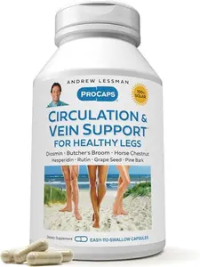 ANDREW LESSMAN Circulation, Vein Support for Healthy Legs 30 Capsules - High Bioactivity Diosmin, Butcher's Broom, Visibly Reduces Swelling and Discomfort in Feet, Ankles, Calves, Legs