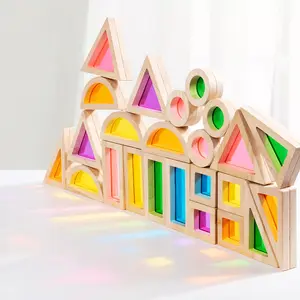 Stem Montessori Light Color Building Blocks Set, Transparent Acrylic Geometric Shapes, Sensory Training, Math Enlightenment, Ideal Gift