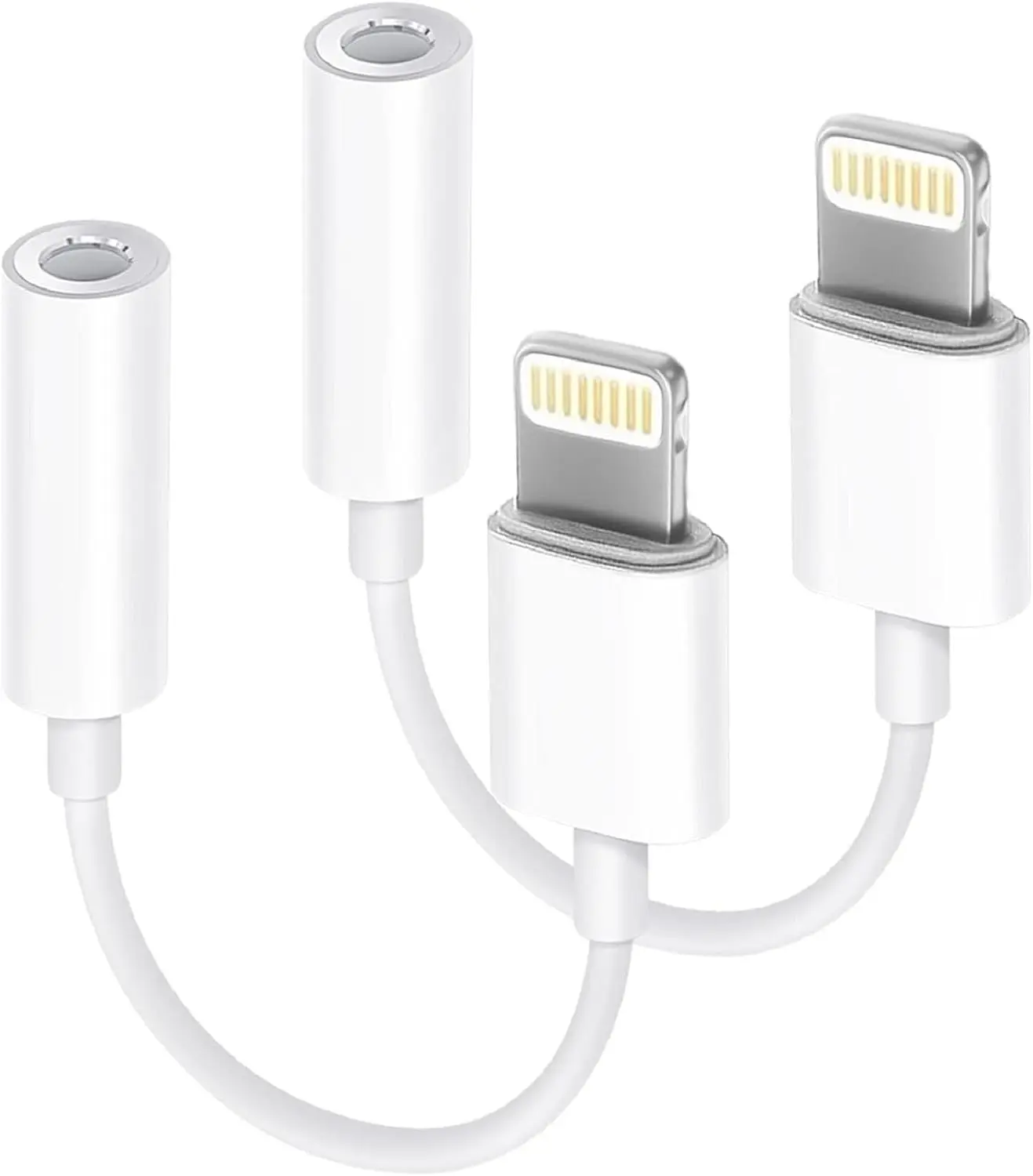 2 Pack Lightning to 3.5 mm Headphone Jack Adapter, [Apple MFi Certified] iPhone Dongle Adapter Converter Aux Audio Cable