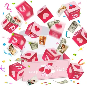 Birthday Surprise Cash Gift Box Exploding Money - Pop Cash Clip Box with Confetti, Unique Folding Bouncing Red Envelope Gift Box for Ladies Men Kids Birthday Party Items (Pink)，Mother's Day gift