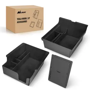 Nilight Upgraded Accessories Compatible for Tesla Model 3 2021-2023 Model Y 2021-2024, Center Armrest Console Organizer Tray and Hidden Storage Box, 3-Pack