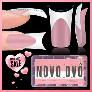 NOVO OVO White French Tip Duck Feet Nail Tips Full Cover for Press on Acrylic with Moon Curve, Thick Medim Long Pre-Etched Matter Flare Wide Soft Gel Fake False Nail Extension x 15 Sizes 150 pcs【NO GLUE ,TOP COAT AND LAMP INCLUDED】