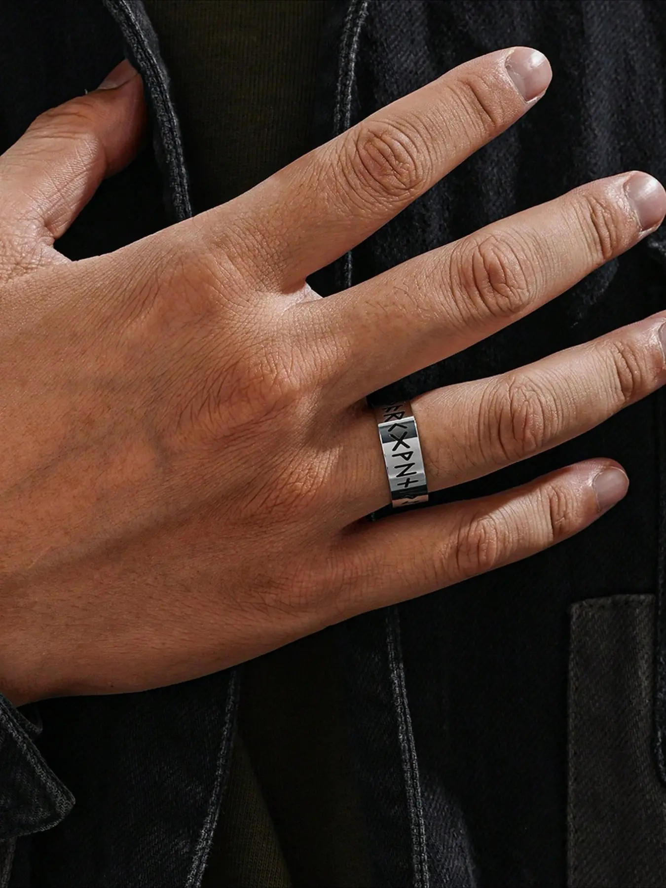 1pc Stainless Steel Retro Personalized Engraved Pattern Men's Ring Gift Jewelry Personalized Alphabet Ring Adjustable Open Ring