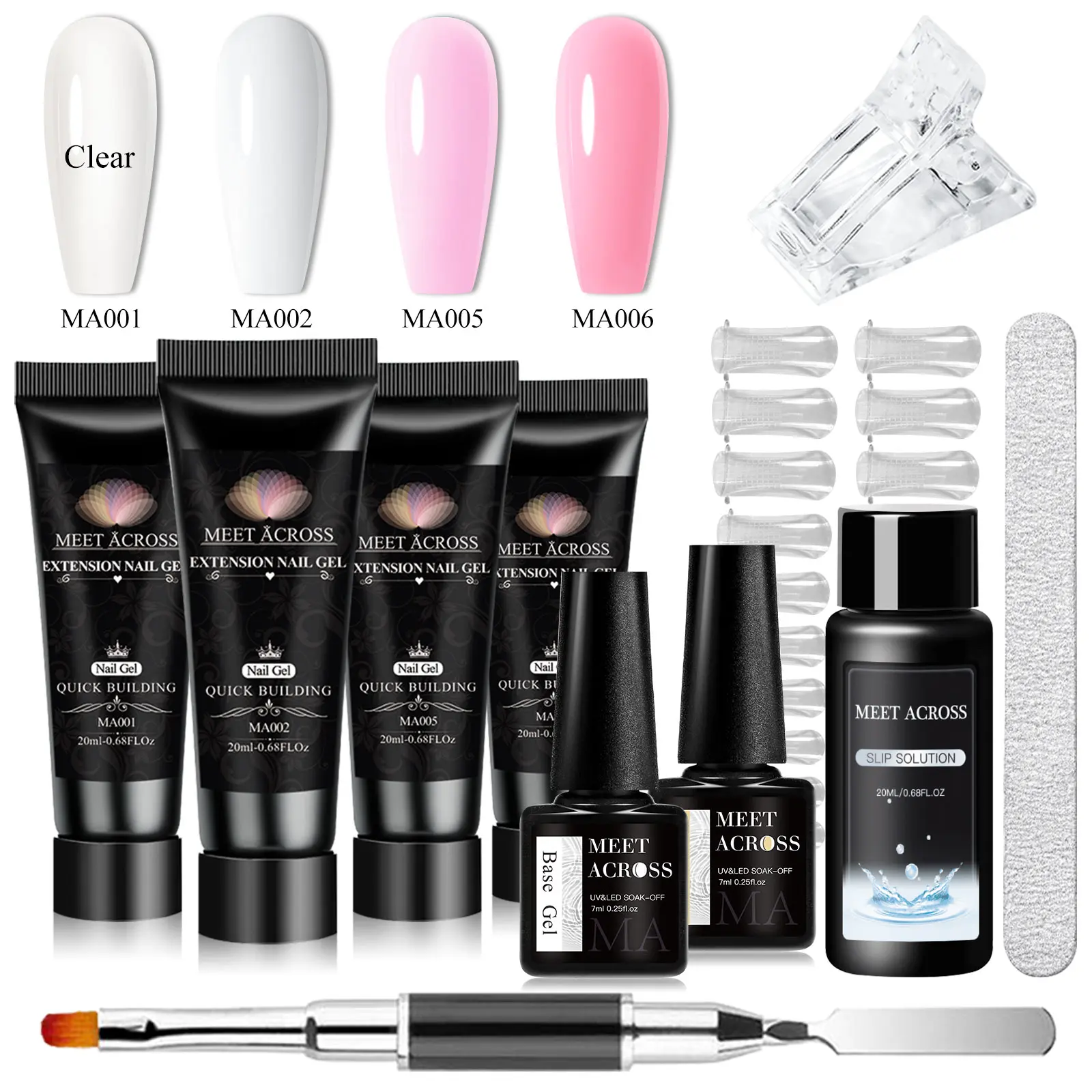MEET ACROSS 11PCS Poly Gel Nail Kit, 4 Colors Nude Pink Glitter Nail Extension Gel Design Kit Building Gel Set, Nail Art for Beginners, Poly Gel Nail Kit, UV Gel Kit, Manicure, Nail Care, Poly Gel Nail Kit Complete, Polygel Nails