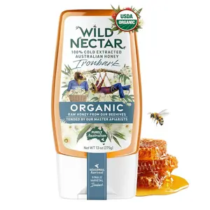 Wild Nectar Organic Honey - 100% Pure, Raw & Unfiltered Australian Honey - USDA Certified Organic - Single Origin Ironbark, 13oz Squeeze Bottle