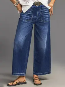 Women's High Waist Wide Leg Stretch Jeans - Comfortable, Soft, Breathable Denim Bottom for Casual Wear with Loose Fit