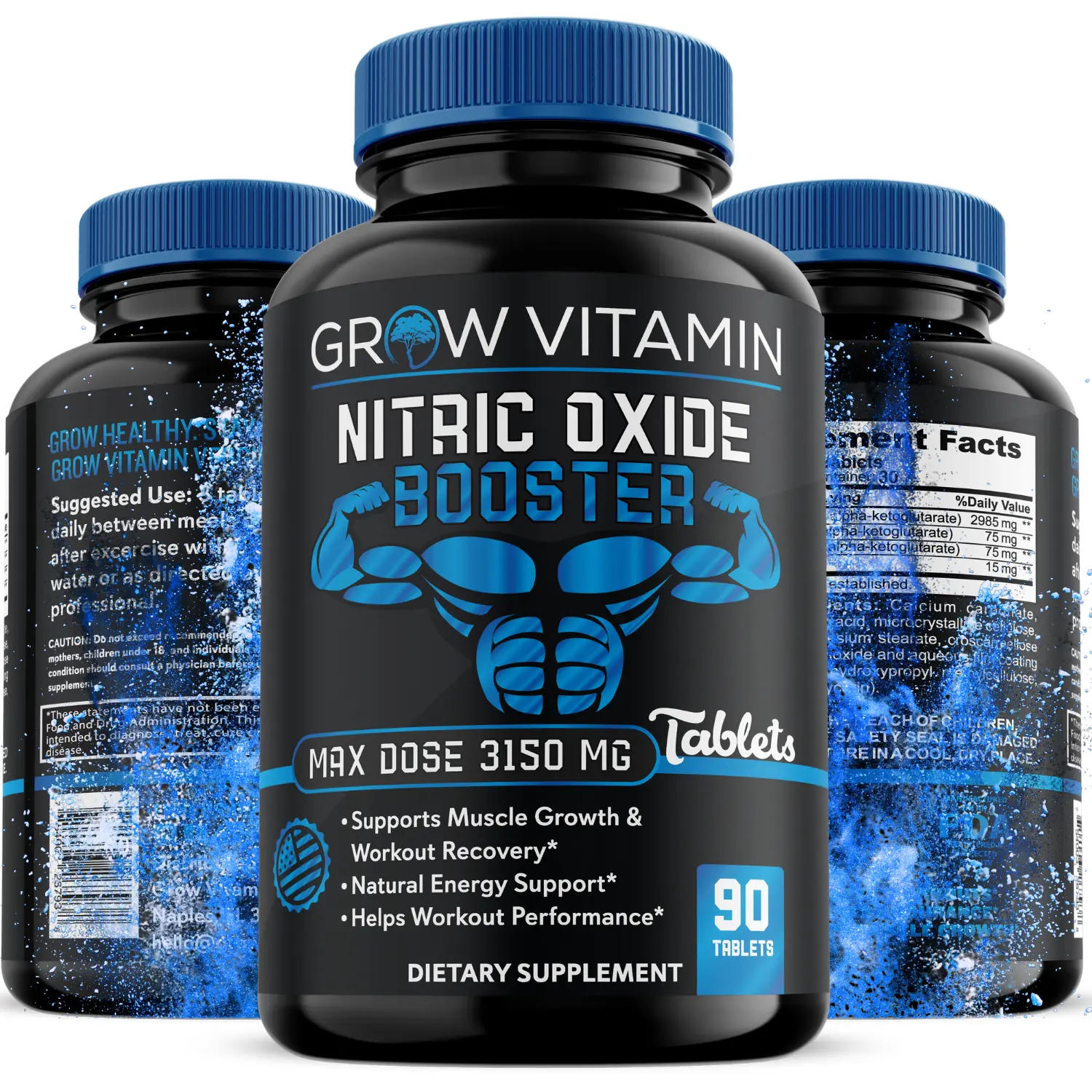 Prime Labs N.O Booster Tablets - Men's Nitric Oxide Supplement, Lean Muscle Booster, Endurance Fuel Protein Support, Mens Health Matters, Muscle Health Aid