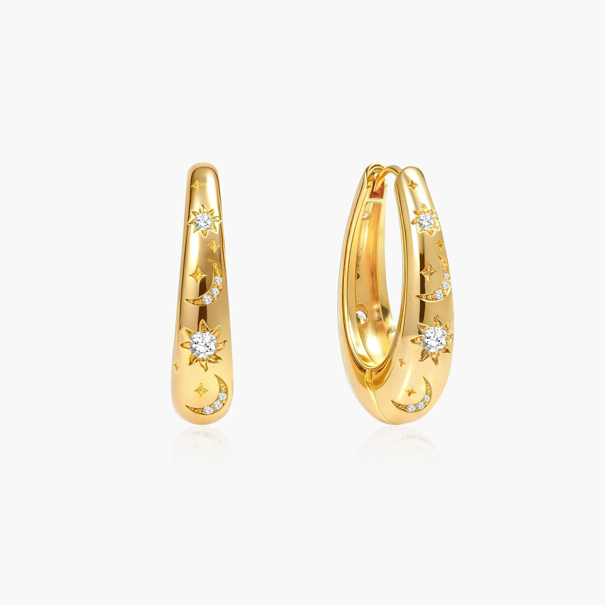 en route Solis Hoop Earrings, Brilliant Gold Sun Motifs with Dainty Hoop Design, Perfect for Daily Wear and Layering | Clean Girl Aesthetic Gold Jewelry