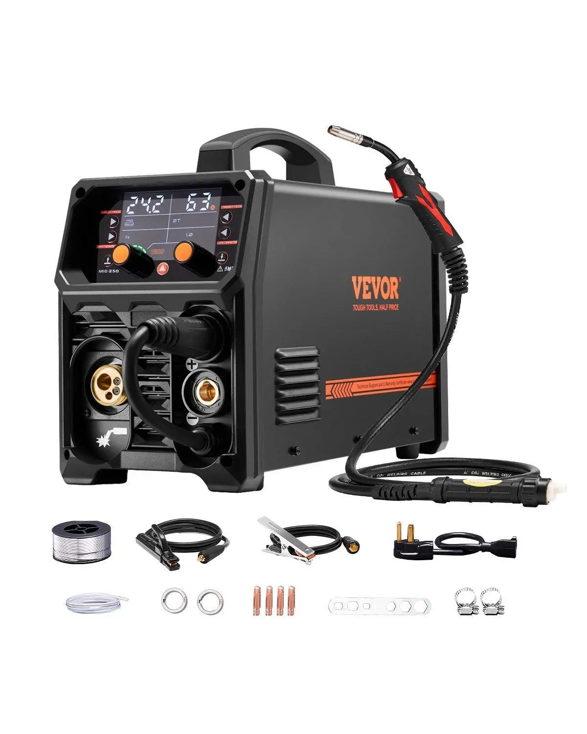 【Backtoschool】VEVOR Pro MIG Welder,  , 250Amp Pluse Mig Welding Machine, 5-in-1 Synergic Welder Machine Gas MIG/Flux Core MIG/Stick/Lift TIG/AU TIG, 110V/220V Dual Voltage Aluminum Mig Welder with LCD Screen Display